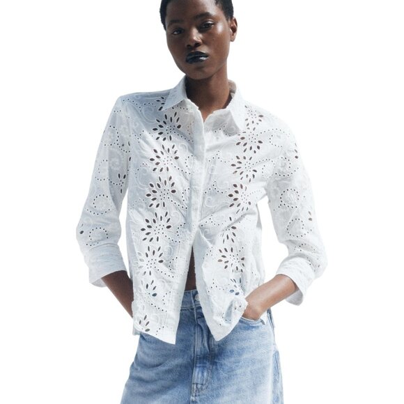 Zara ZW Collection Embroidered Poplin Shirt - Picture 1 of 9